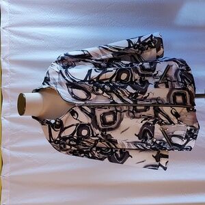 Units Woman Jacket Lined Zippered White Black Abstract 3/4 Sleeves Bombe…